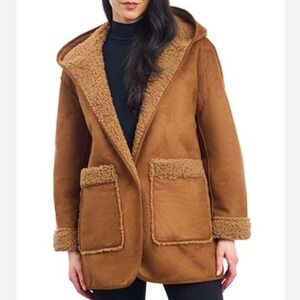 Lucky Brand Hooded Faux-Shearling Coat Size Large